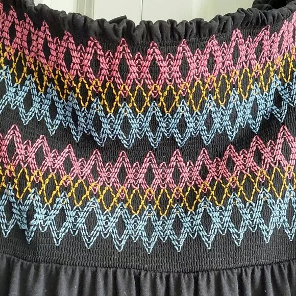 Torrid Off Shoulder Black Embroidered Skater Dress Plus Size 2 - Picture 3 of 9